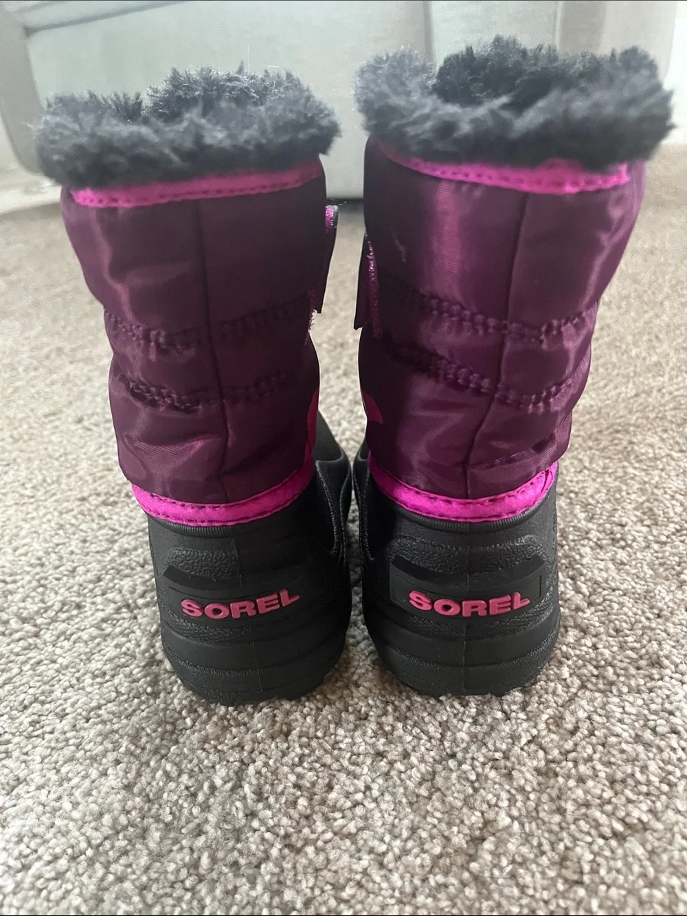 Sorel Kids Pink & Black Faux Fur Snow Boots